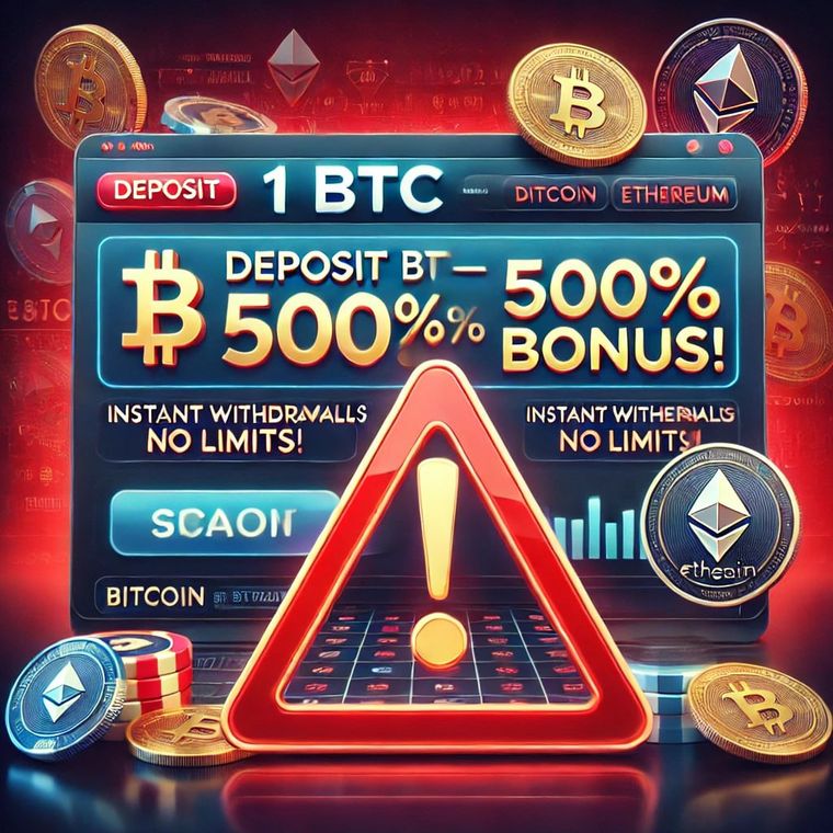 Illustration d'un casino en ligne n'acceptant que les cryptomonnaies, sans mention de licence.