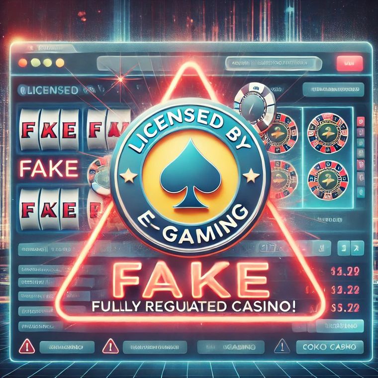 Illustration d'un pied de page de casino affichant un sceau de licence d'apparence officielle.