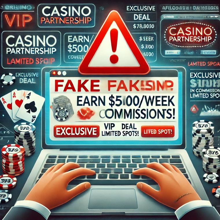Illustration d'un message se présentant comme un partenariat officiel avec un casino en ligne.
