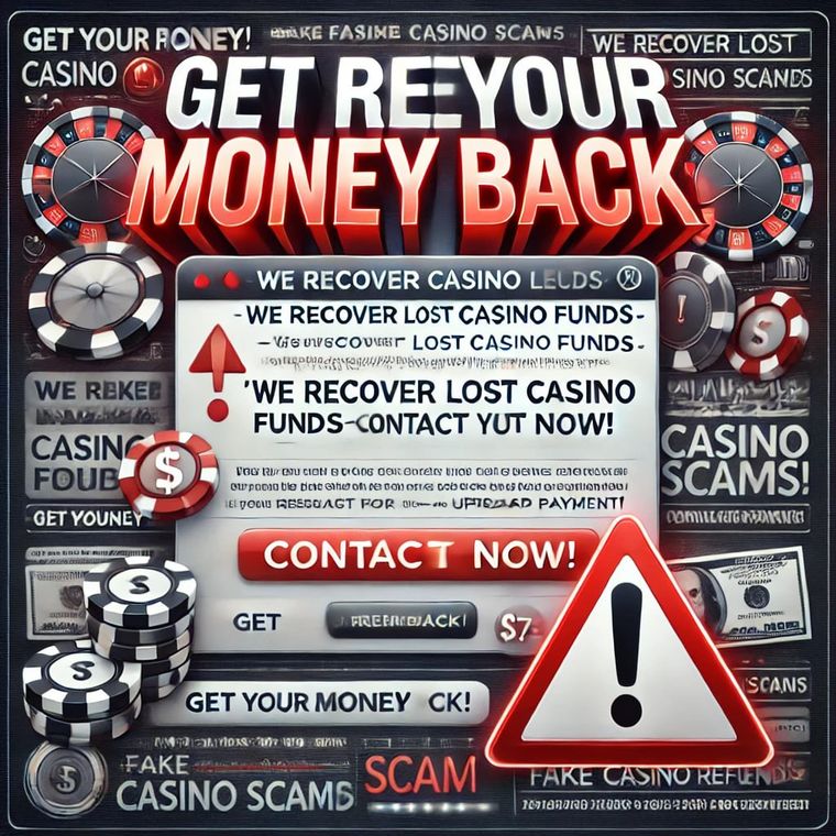 Illustration d'un message annonçant le remboursement de pertes de casino contre des frais de dossier.