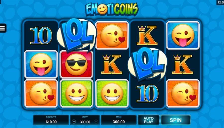 Les rouleaux d’EmotiCoins : émoticônes, cartes et deux bulles « LOL »